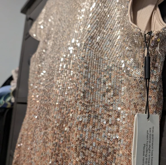 Calvin Klein Shimmering Gold Sequin Midi Dress - Picture 4 of 9